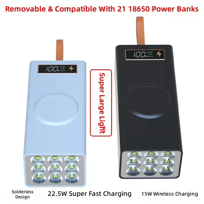 DIY 21x 18650 Power Bank Kit 22.5W Fast Charging PD3.0 QC4.0 Welding-Free USB C Shell Case for Battery Pack Assembly