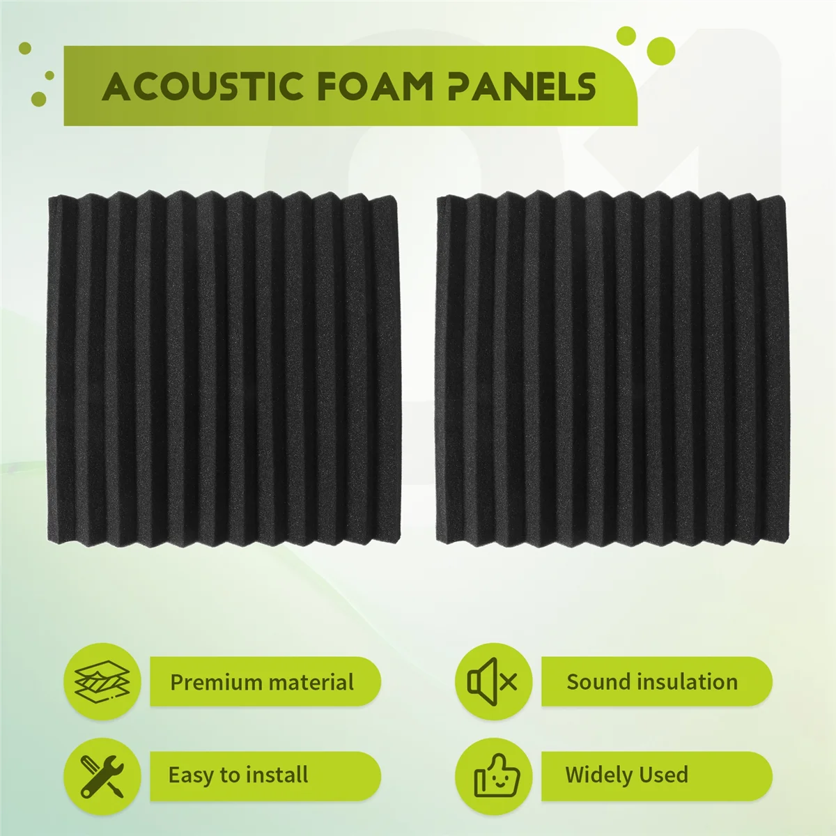 AT77 12 عبوة من الألواح الصوتية ذاتية اللصق، وألواح إسفنجية مقاومة للصوت، وألواح حائط عازلة للصوت عالية الكثافة للمنزل (أسود)