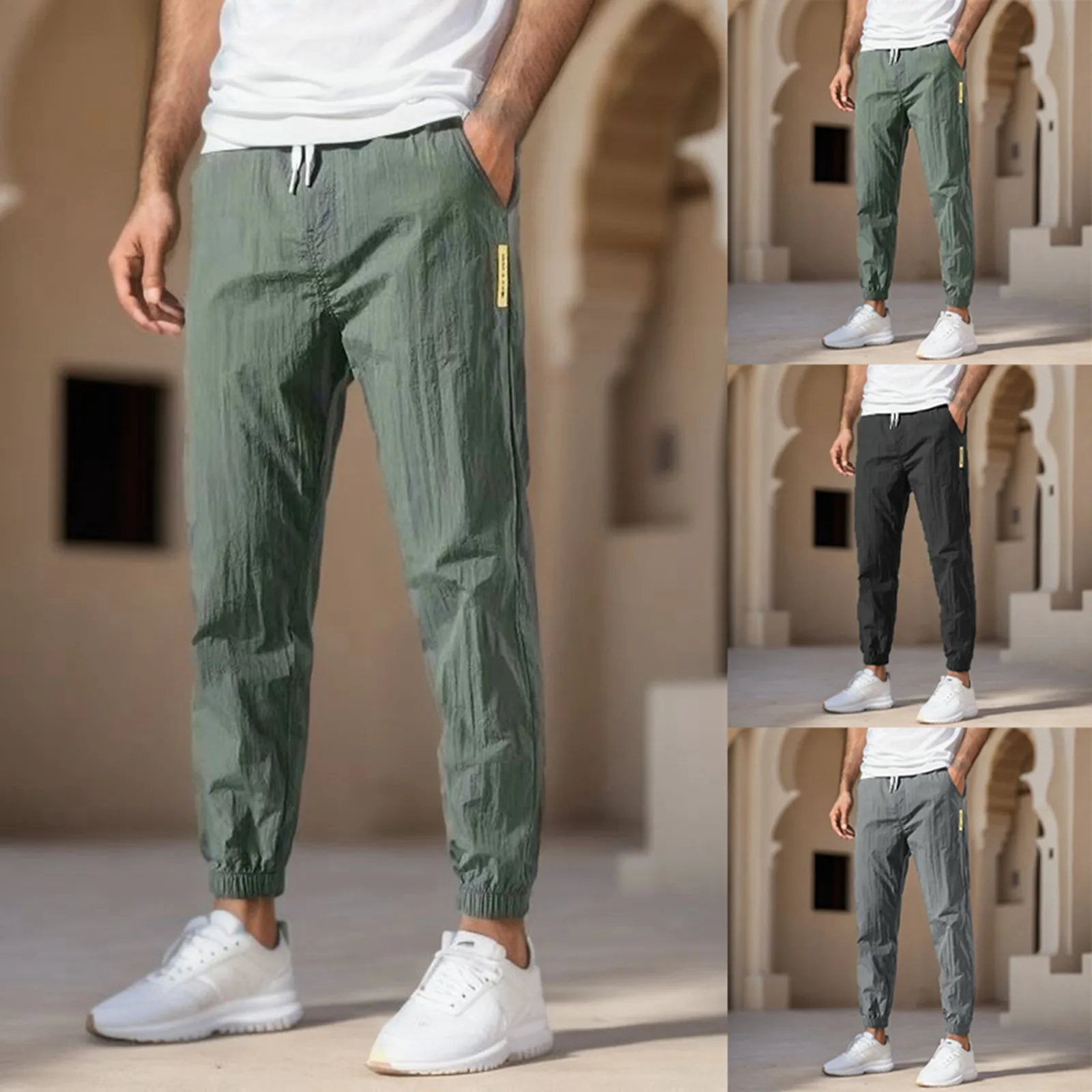 

Men's Cotton Linen Long Pants Solid Color Breathable Linen Trousers Male Casual Elastic Waist Casual Pants Harajuku Trousers