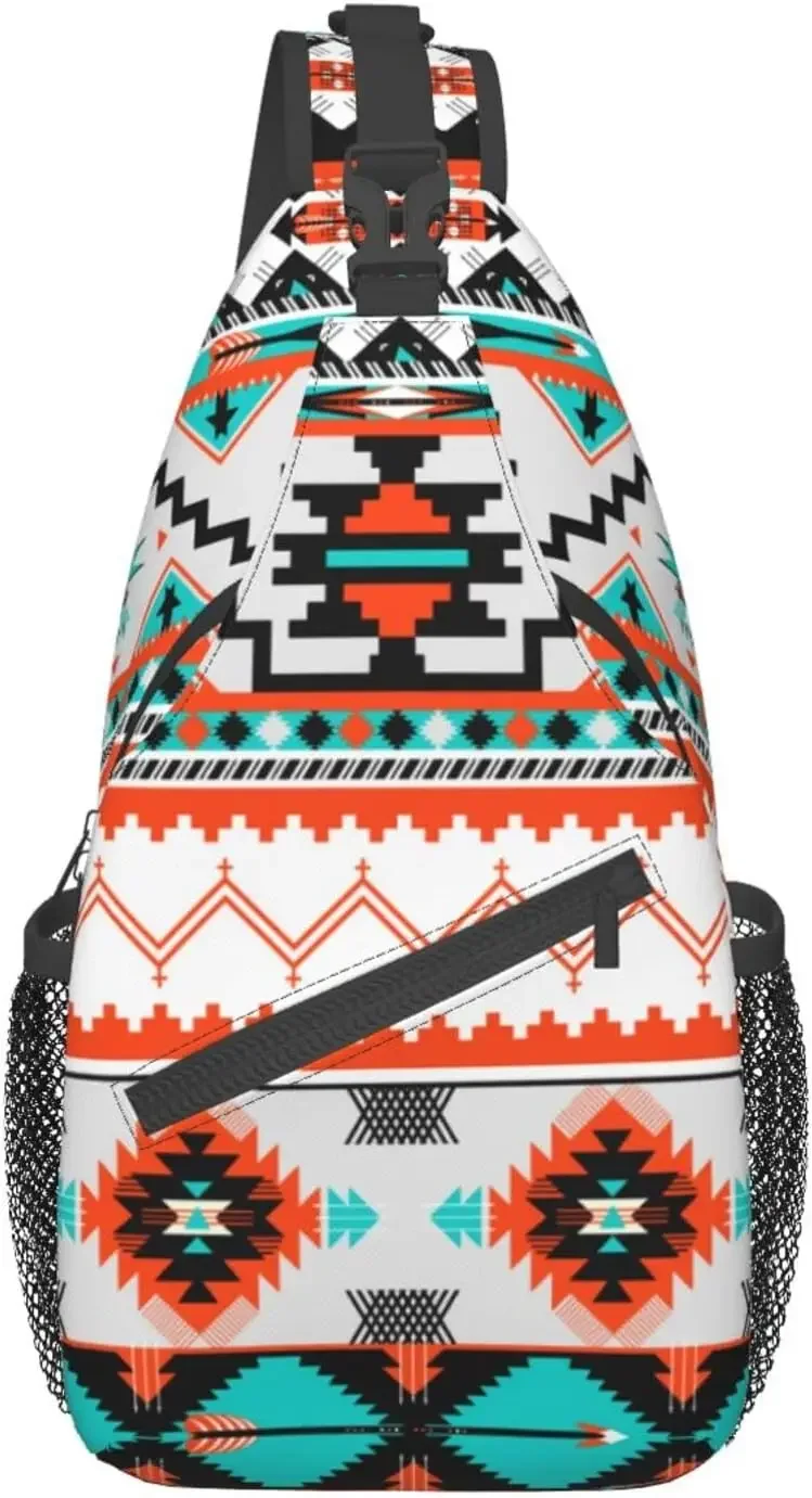 Aztec Design Sling Bag Crossbody Backpack Southwest Native Geometric Chevron Colorful Pattern Sports Travel Hiking