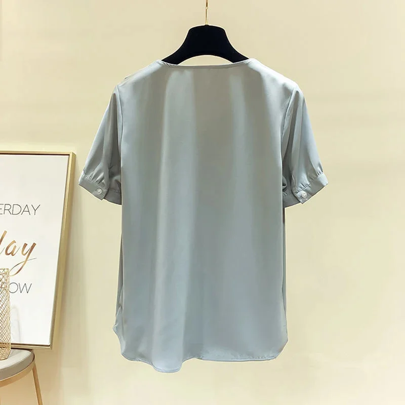 Women Spring Summer Style Blouses Shirts Lady Casual Short Sleeve Peter Pan Collar Chiffon Blusas Top