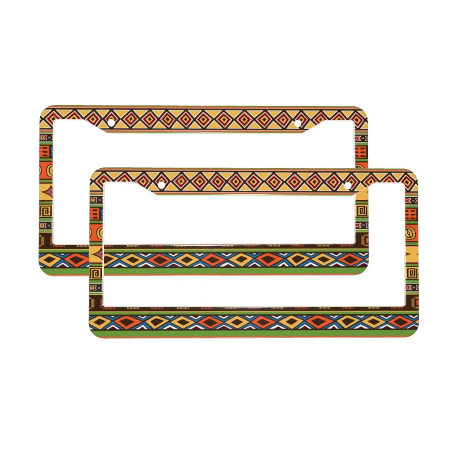 African Ethnic Geometric Pattern Standard Aluminum Alloy Car License Plate Cover Car Accessories Waterproof License Plate Cover