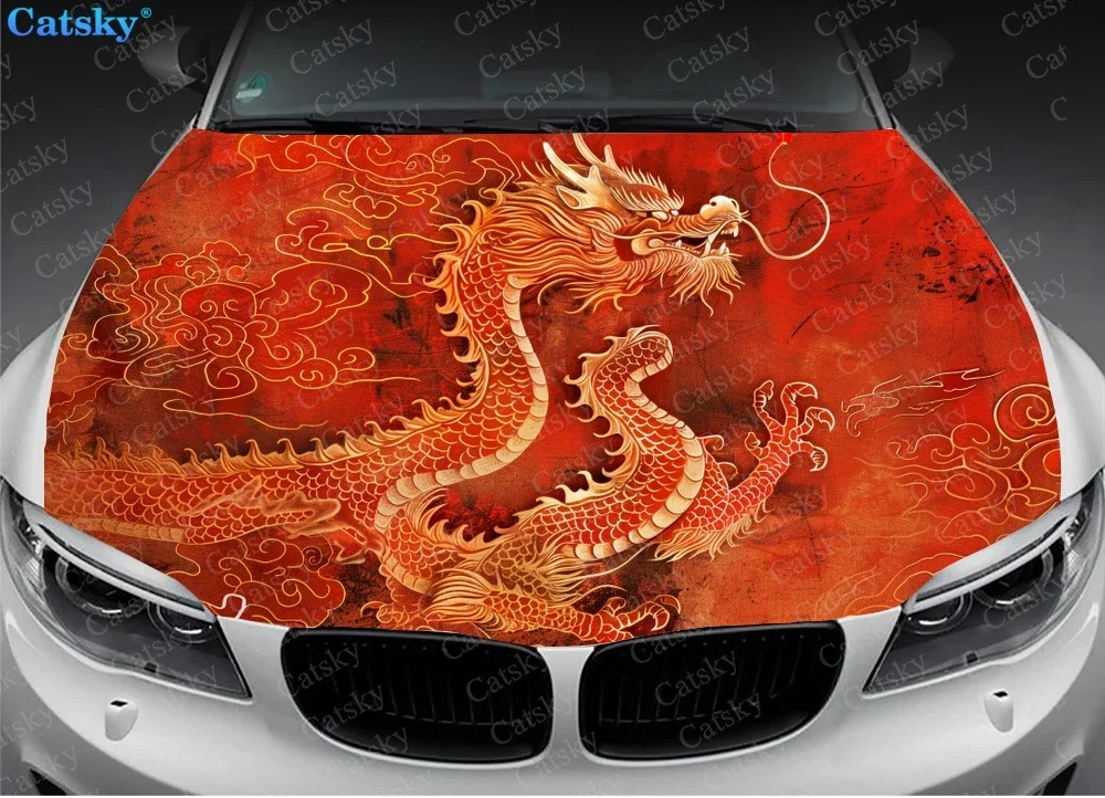 Drawing of Dragon Car Hood Vinyl Stickers Wrap Vinyl Film Engine Cover Decals Sticker Universal Car Hood Protective Film