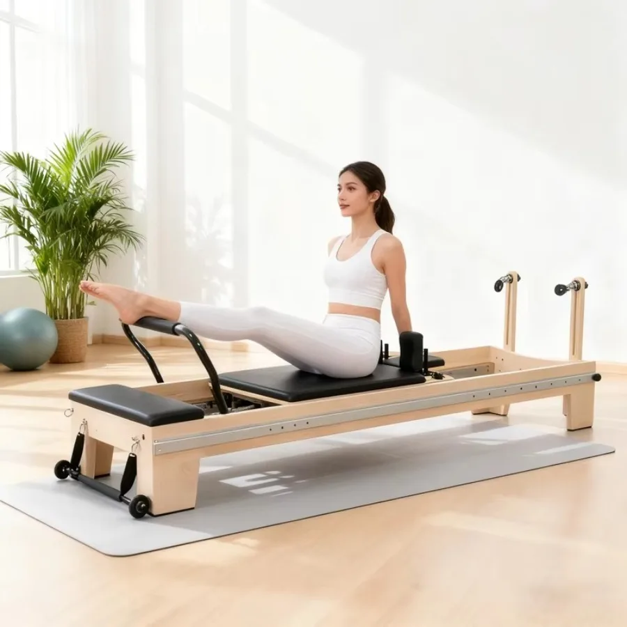 Reformer de Pilates Comercial de Madera para Estudio, Gimnasio y Yoga, Reformer de Pilates Elevado, Reformer de Pilates para Yoga y Ejercicio Corporal
