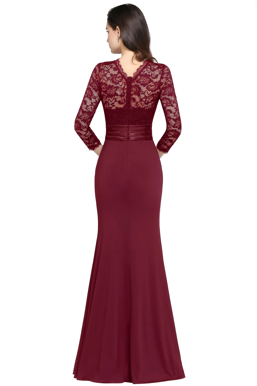 Women\'s Lace Mermaid Long Evening Dresses 2024 Red Elegant 3/4 Sleeve Prom Party Gown Formal Occasion Bride Robe De Soiree