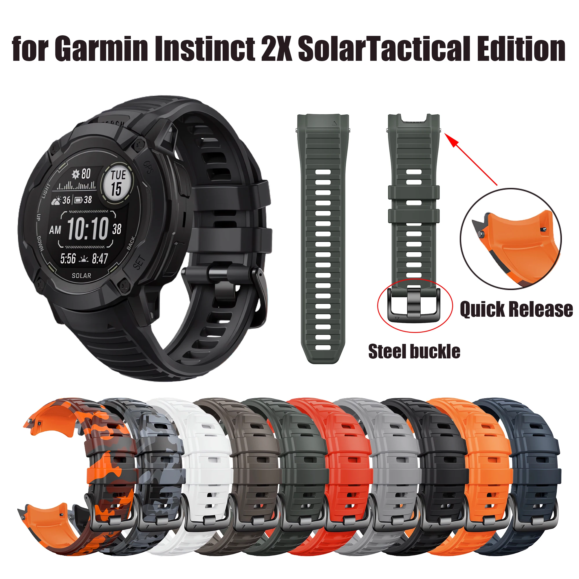 Anbest 26mm cinta para garmin instinto 2x banda de silicone solar para instinto 2x edição tática solar pulseira de substituição