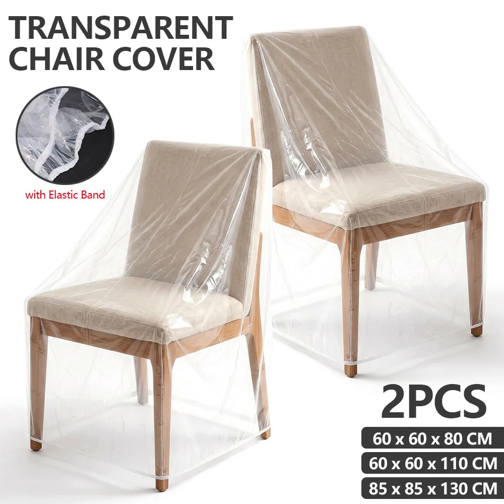 2Pcs Transparent Chair Cover Waterproof Dustproof Outdoor Furnishing Protective Cover with Elastic Band Single Sofa Chair Cover