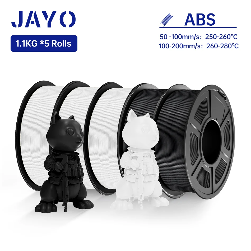 JAYO ABS 3D-Drucker-Filament 5KG 1,75mm ABS für 3D-Drucker, ABS 3D-Drucker-Filament mit Heißverformung 90°, Perfekt für Funktionale Prototypen & Mechanische Teile