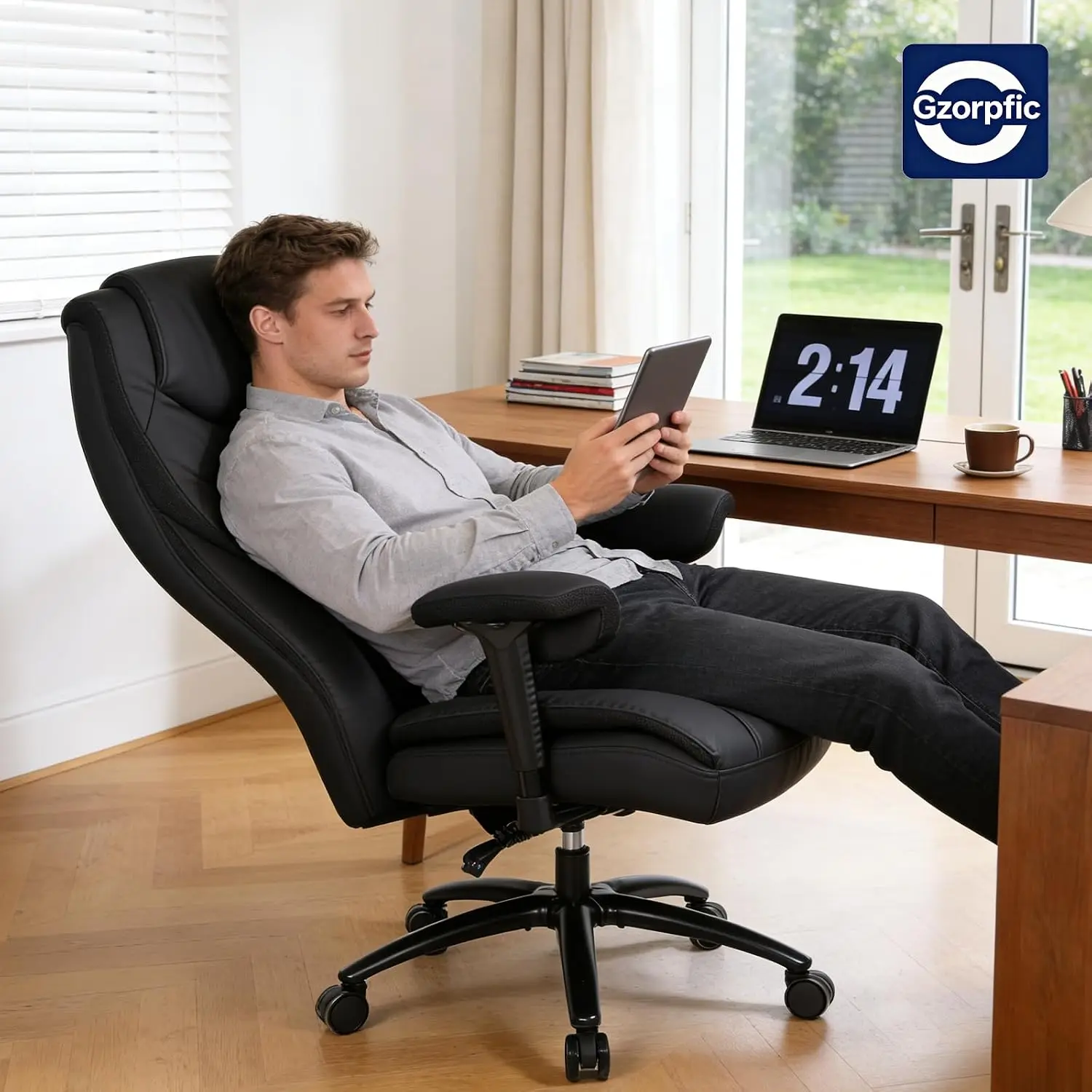 Big and Tall Office Desk Chair with 5-Position Armrests, 650 LBS Heavy Duty Executive Office Chair Comfy, Extra Wide Seat, High