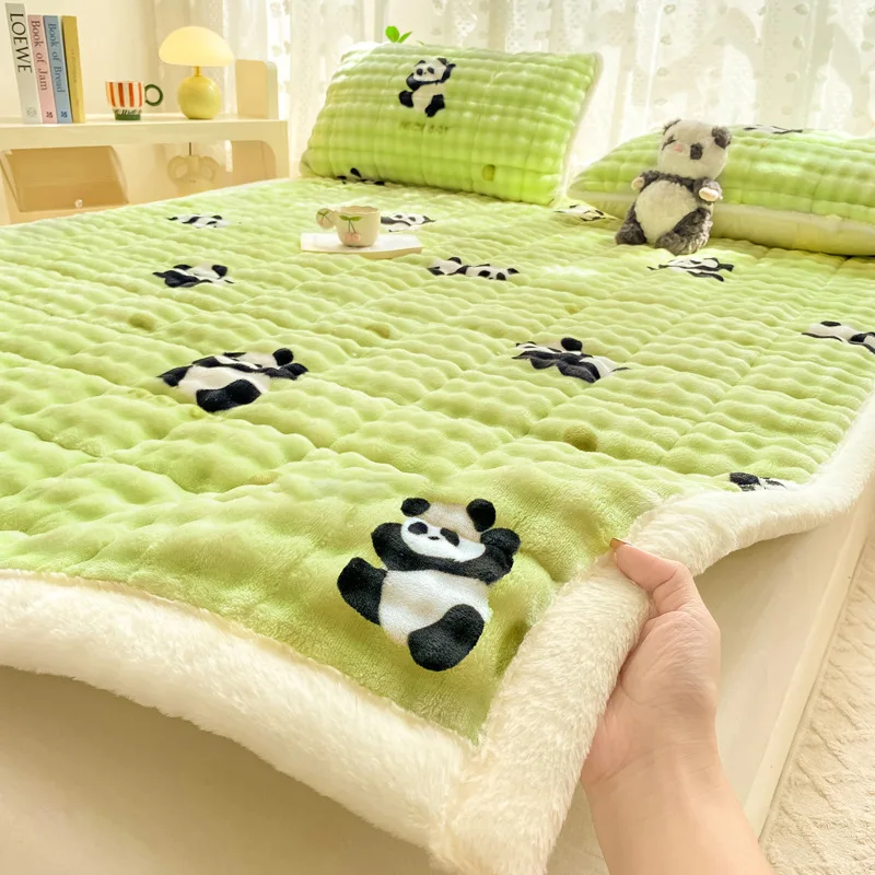 Premium Faux Rabbit Fur Mattress Topper Winter Warm Plush Cover Anti Static Thick Padding for Dormitory Double Bed Home Decor