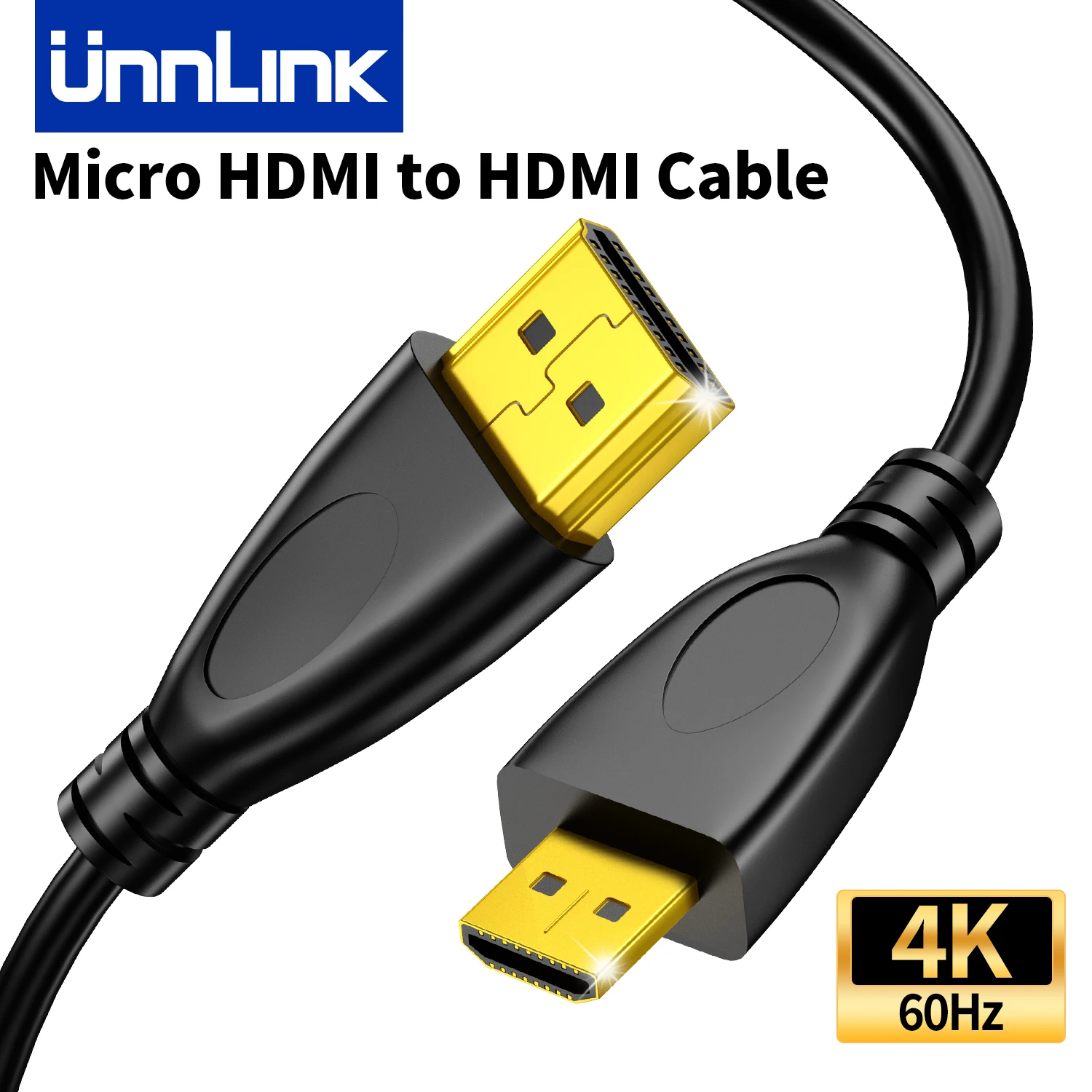 Unnlink Micro HDMI to HDMI Cable 4K 60Hz Adapter for GoPro Hero 7/6/5/4,  Raspberry Pi 4, Sony Nikon Camera