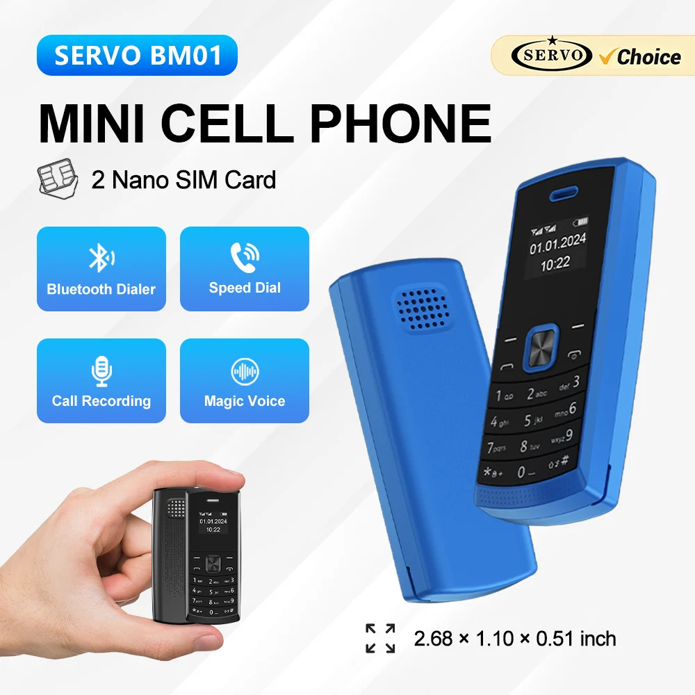 SERVO BM01 Mini Feature Phone Magic Voice Changer 2G GSM Speed Dial Bluetooth Dialer Call Recording Dual SIM Small Mobile Phone