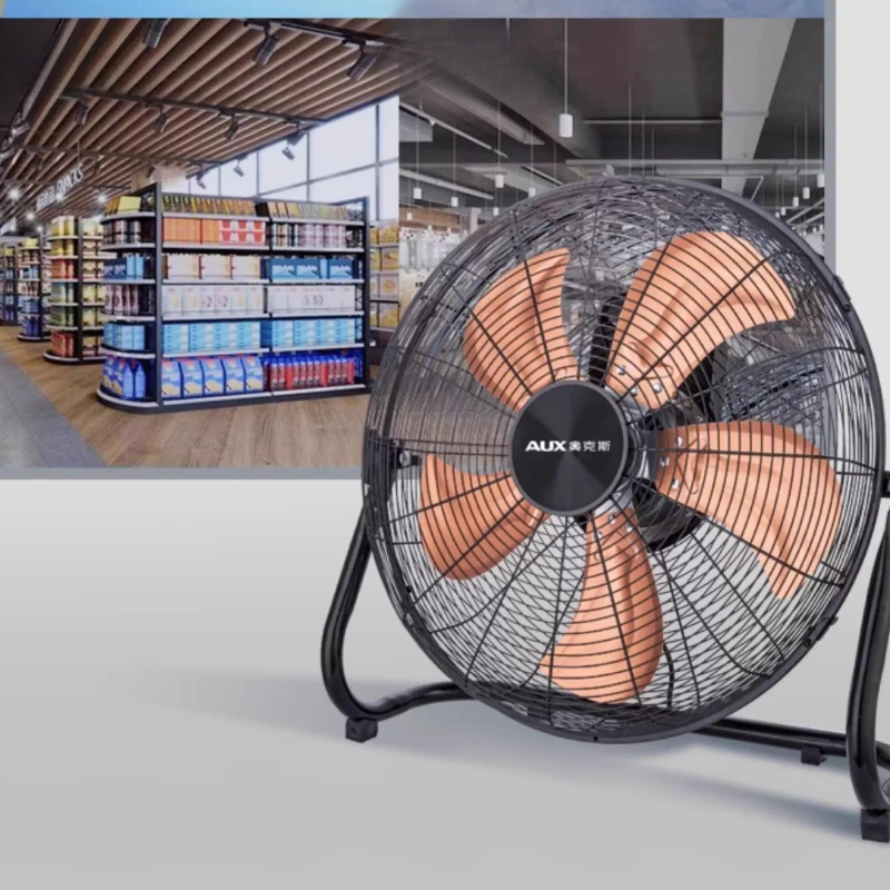 Przemysłowy, wytrzymały wentylator podłogowy z silnikiem z czystej miedzi, 5-łopatkowy, do chłodzenia na duże odległości (10m), 4 prędkości, 150. ° Energooszczędność Tilt