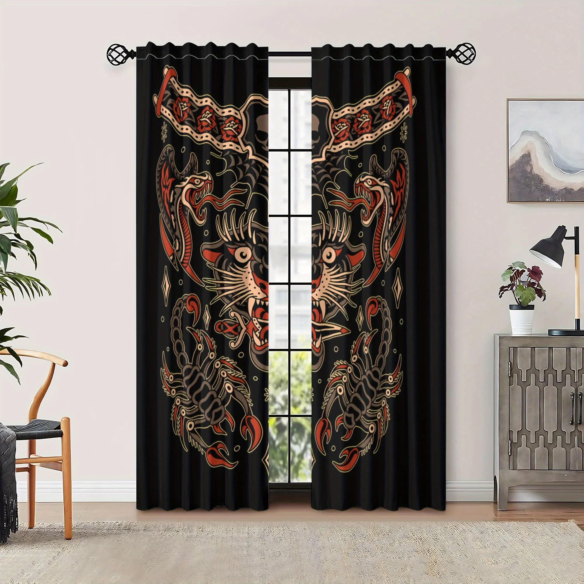 Samurai Geisha Curtains Japanese Art Drape with Cherry Blossom Print for Living Room Bedroom Window Treatment Home Decoration