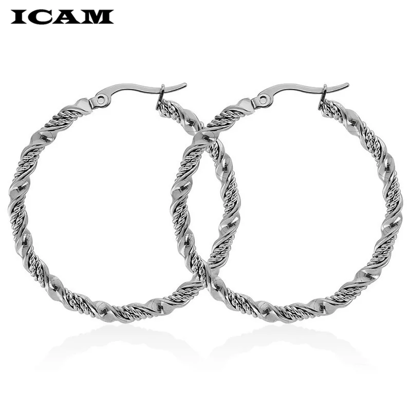 ICAM Hot Sale Big Circle Stainless Steel Woman Hoop Earrings Set For Women Nickel Free Hoops Party Brincos Aros 1 Pairs/lot