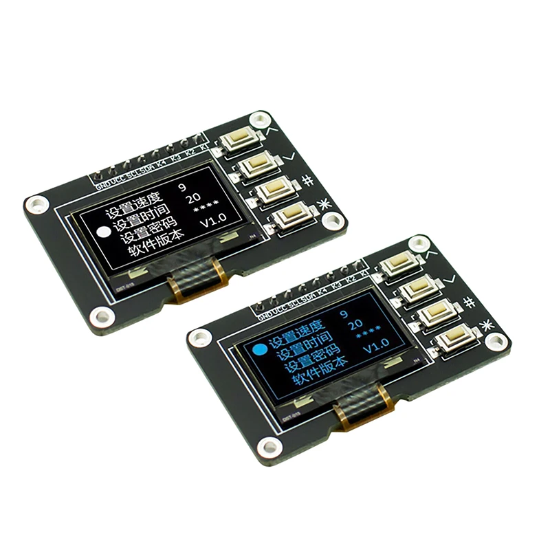 0.96-Inch High-Resolution White/Blue OLED, 12864 Screen with SSD1315 and 4-Key Array Keyboard Interface.
