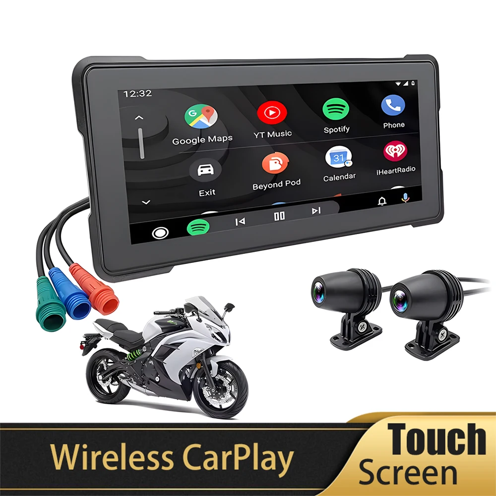 

6.86''Full IPX7 Front and Rear Camera Waterproof Motorcycle Wireless Android Auto DVR Carplay Monitor Navigation Touch Screen