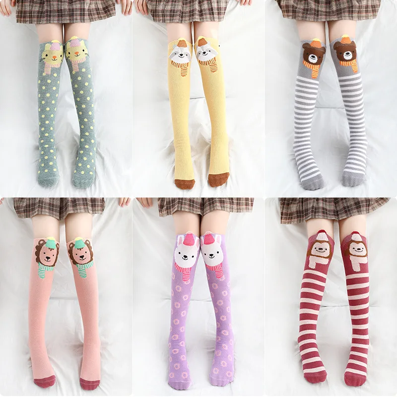 1pair children socks long socks girls cartoon knee socks free size foe 3-12 years child