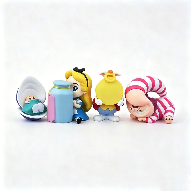 

4Pcs Alice in Wonderland PVC Mini Figure Alice White Rabbit Cheshire Cat Oyster Baby Collectors Scene Table Home Display Decor