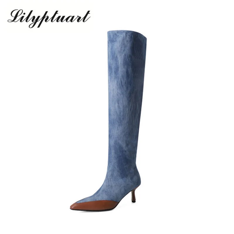 

Women's Spring and Summer New Fashion Spice Girls In Europe and America Fashion Two Wear Denim Wide Tube Pile Boots2023