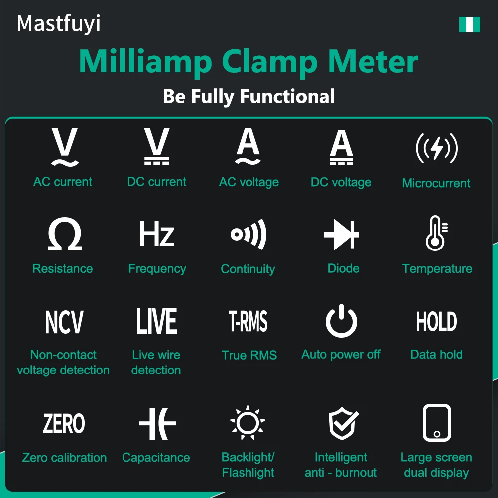 MASTFUYI Professional High-Precision Low Current Milliamp Clamp Meter, Dual Display, Overload Protection Safety Multimeter