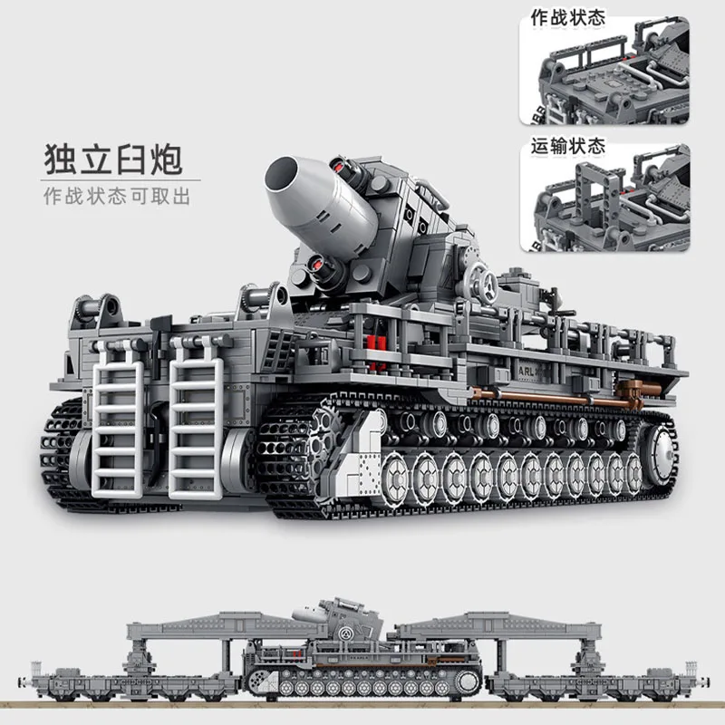 Panlos Brick 628008 WW2 KARI Carronade Tank Model Railway Military Weapons Series DIY Toys Building Blocks Gift For Boys 4158Pcs