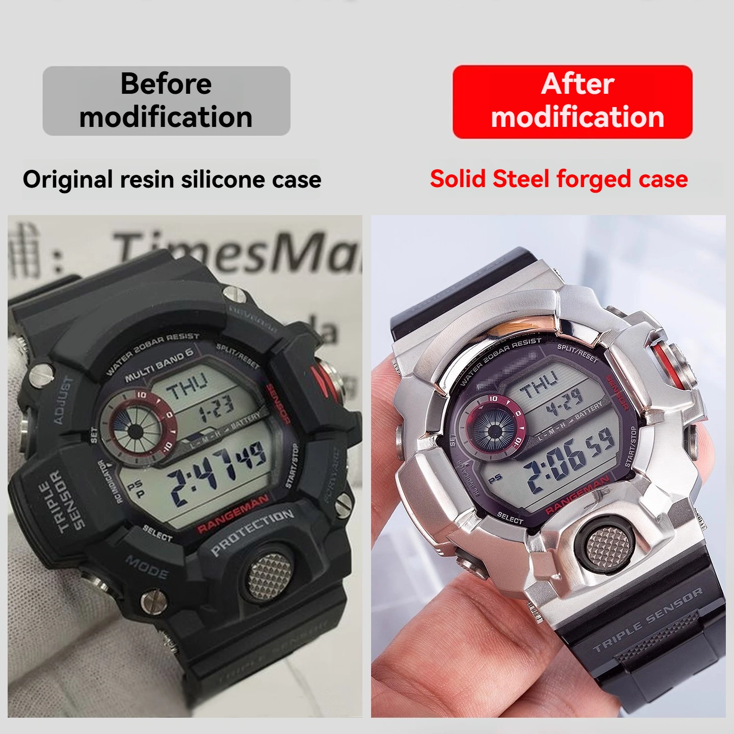 304L حافظة من الفولاذ المقاوم للصدأ GW9400 إطار معدني فضي أسود لساعة كاسيو جي شوك رينجمان GW-9400J/BJ ملحقات الساعة #2