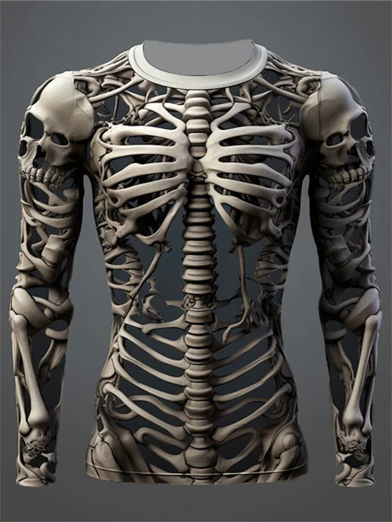 3D Print Skeleton Skulls Pattern T Shirts Men Long Sleeve Casual Fashion T-shirt Top Sweatshirt Breathable Streetwear Loose Tees image 6