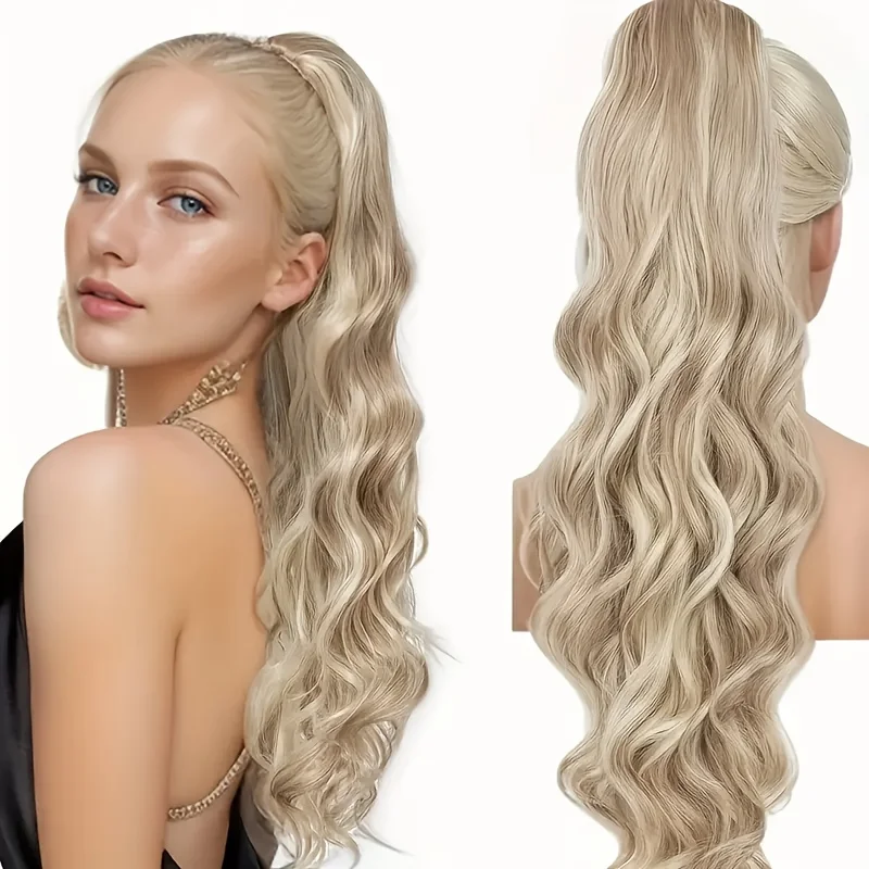 

26Inch Long Wavy Synthetic Claw Clip Ponytail Hair Extensions For Women Blonde High Ponytail Hair Accessories For Daily Paty Use