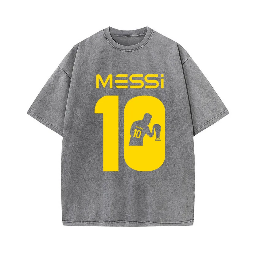 

Винтажная хлопковая стираная футболка унисекс, свободные футболки для мужчин и женщин, летний топ в стиле хип-хоп, футболка для пар с короткими рукавами и принтом MESSI