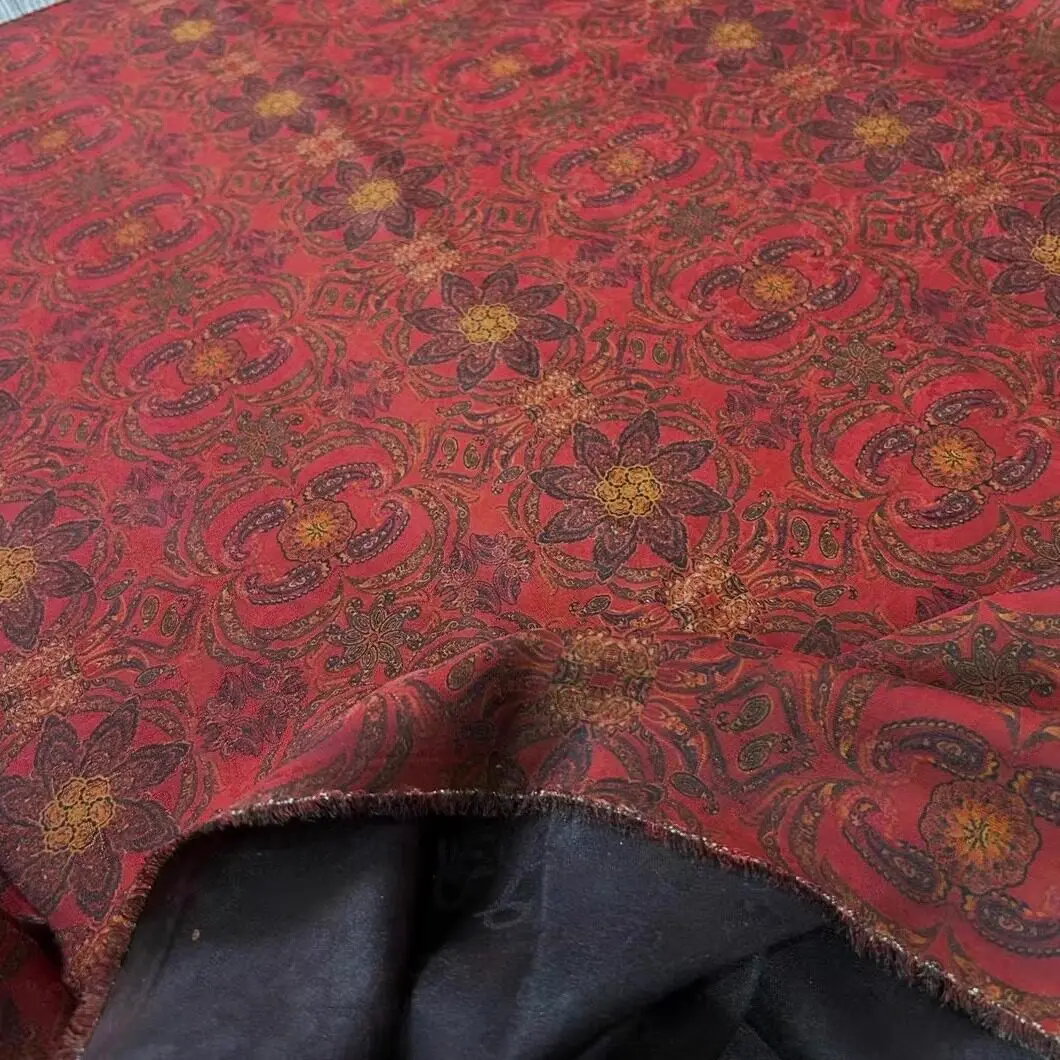 Gambiered Canton Gauze Two-Warp Twisted Luo through Hole Flower Xiangyun Yarn Dark Red Cheongsam Dress Fabric Silk Top