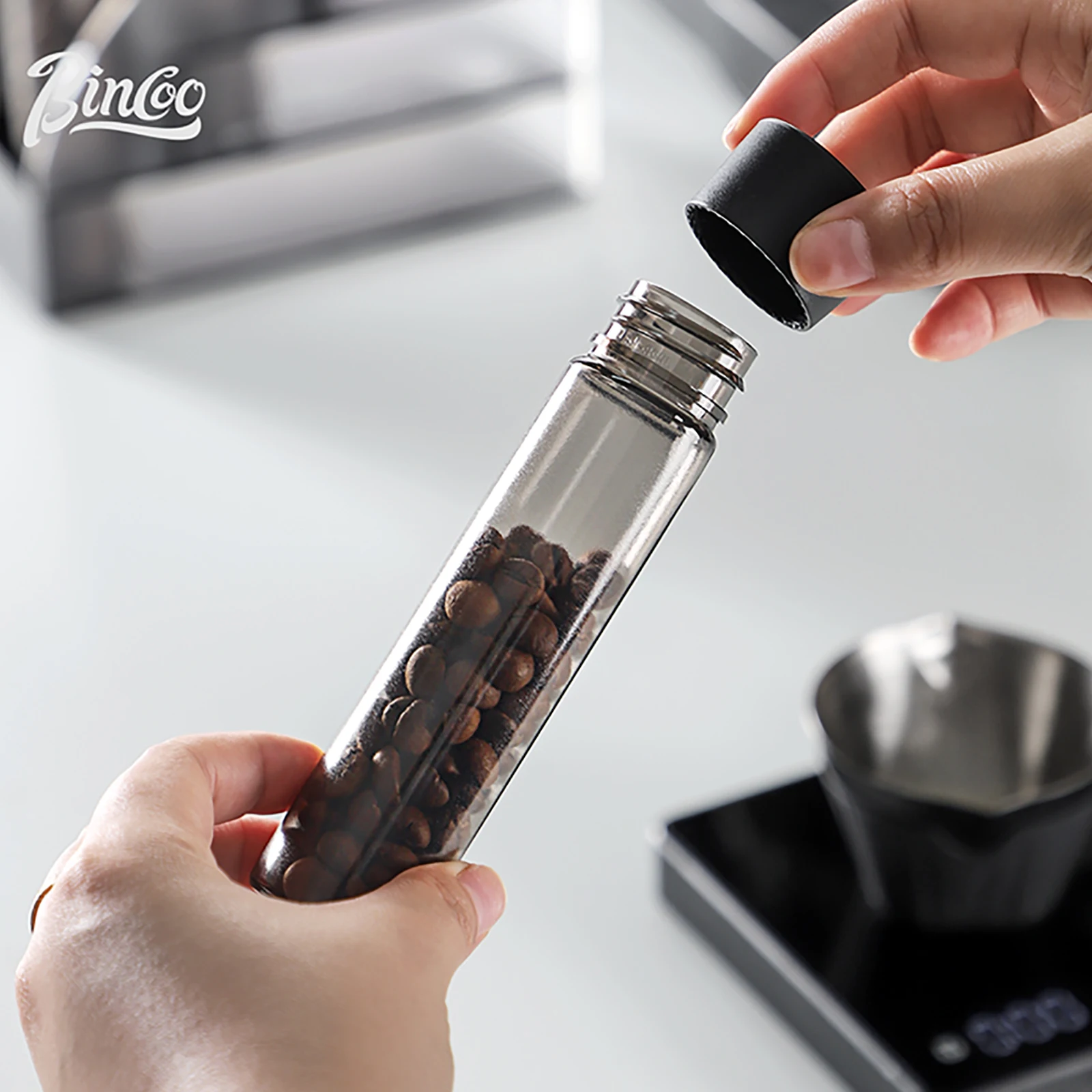 

BINCOO Coffee Bean Storage Container Tubes Single Dose Coffee Bean with 7 Tubes with Exhaust Valve Shelf & Funnel Barista Tools