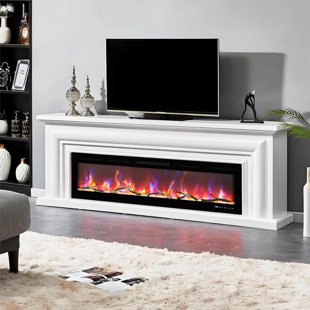 

72-Inch Wall-Mounted Electric Fireplace Heater with Timer, Remote Control, and 12 Flame Effects
