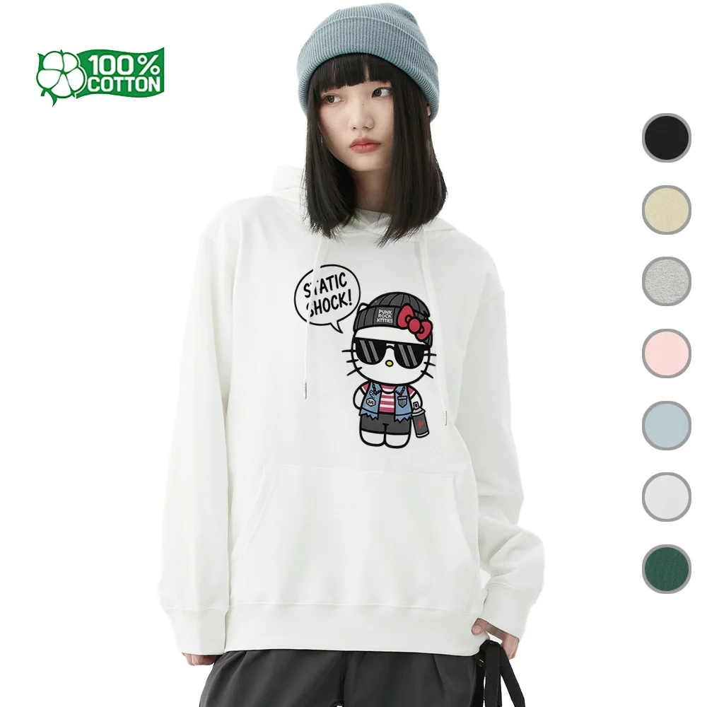 

Крутая толстовка и свитер с рисунком Sanrio Hello Kitty Rocker, пуловер из смеси хлопка, мягкая повседневная футболка в стиле одежды
