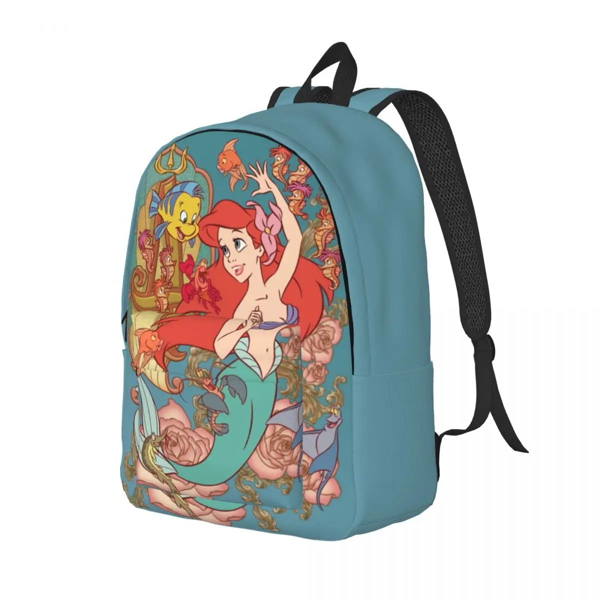 Custom Little Mermaid Ariel Cartoon Canvas Backpack Men Women Basic Bookbag for College School Bags