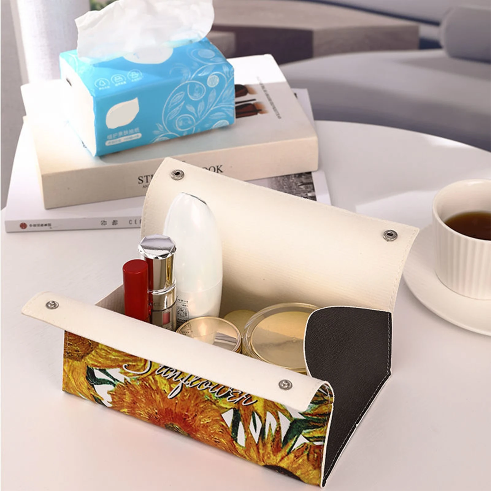 Leather Tissue Holder Oil Painting Tissue Box Bedroom Kitchen Storage Box Napkin Holder For Home Office Desk Decoration