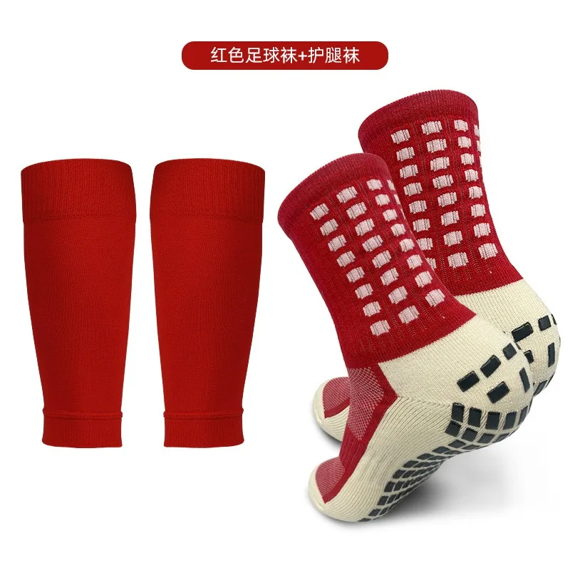 2 Pairs Set Men Grip Soccer Socks and Knee Pads Calf Sleeves Adult Youth Non Slip Leg Shin Guards for Basketball Football Sports