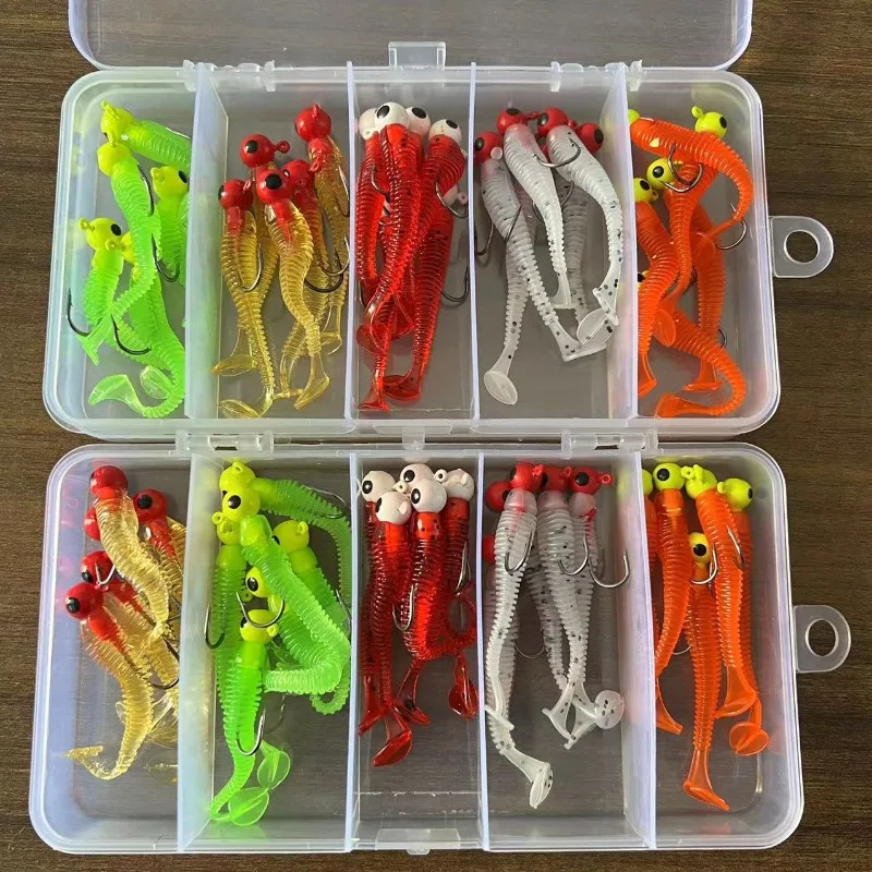25 Road Ya Fish Bait Set Lead Head Hook T-Tail Combination Catfish Sea Bass Black Fish Bent Mouth Fishing Supplies Fishing Gear