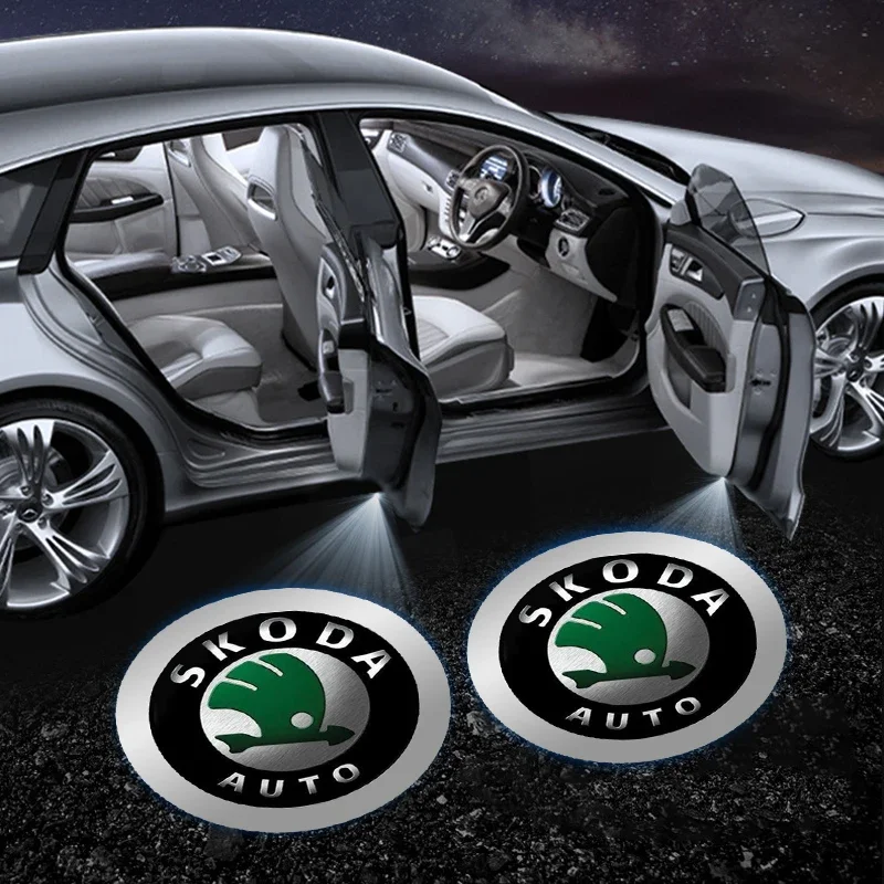 1/2 Stück Auto-Türprojektorlampen LED-Willkommenslicht Auto-Zubehör für Skoda Sharp Sharp Crystal Sharp Rapid Speed Pye Di Kofferraum
