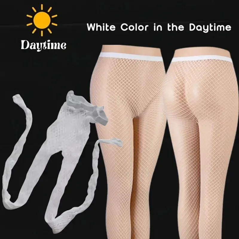 ‌ Brilho escuro collants feminino azul fluorescente fishnet meias rendas oco para fora meias noite clube festa rave meias sexy brilhantes