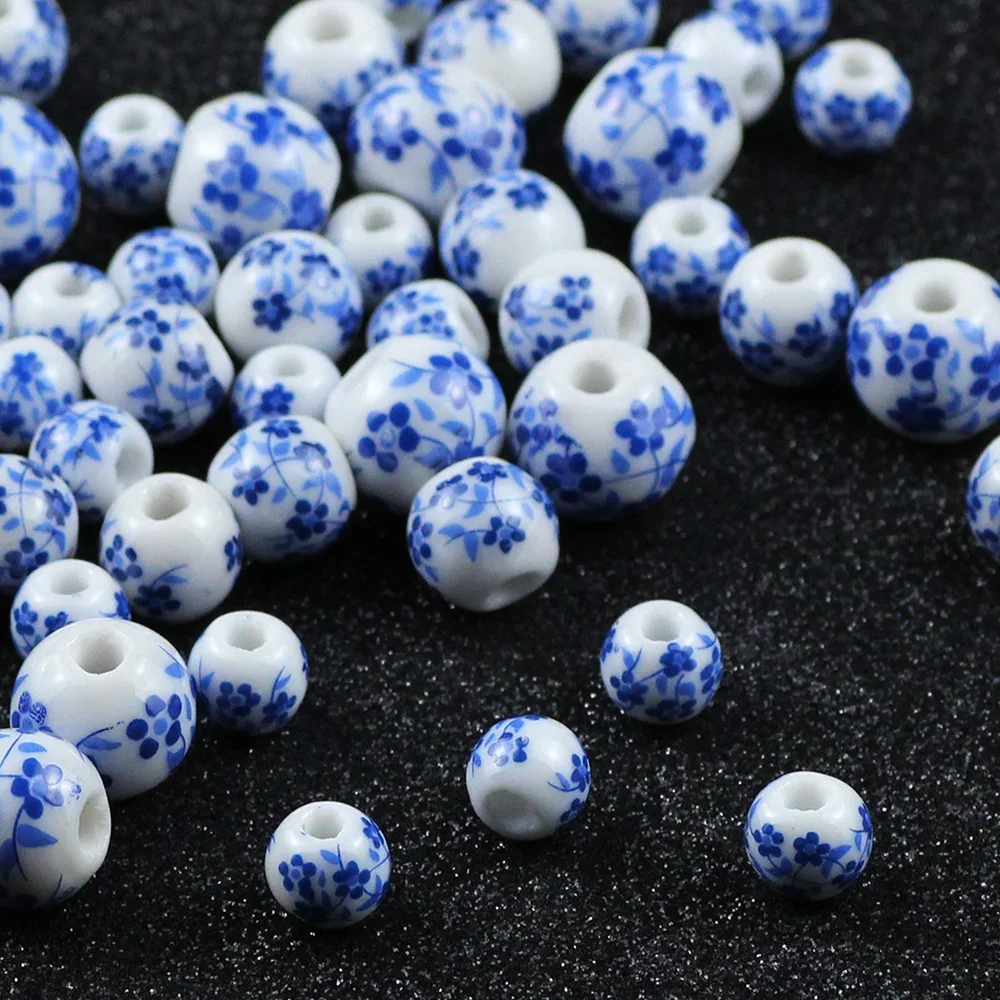 20pcs 8/10/12mm Vintage Blue And White Orchid Round Ceramic Beads For Jewelry Making DIY Bracelets Necklaces Beaded Accessories image 3