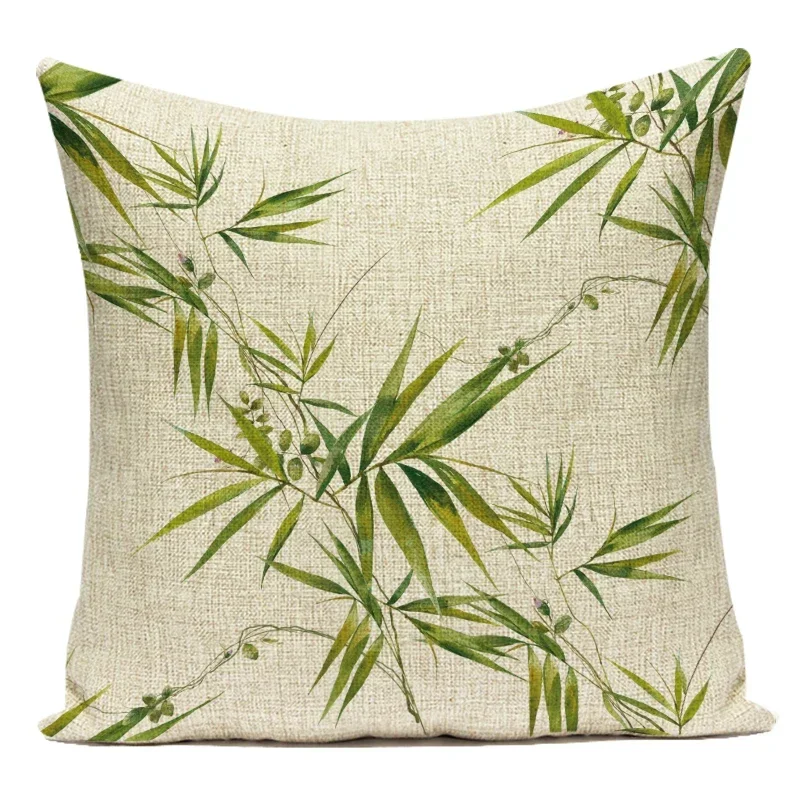 Nordic Cushion Cover Bamboo Leaves Pillow Covers Fresh Sofa Car Home Decor Throw Pillows Case Green Leaves Cushion Cover