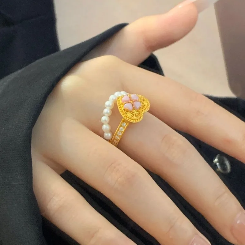 خاتم حب ذهبي جديد على الطراز الصيني، خاتم مزاج رومانسي متخصص للنساء، فاخر وخفيف الوزن وإحساس راقي، صديقتك