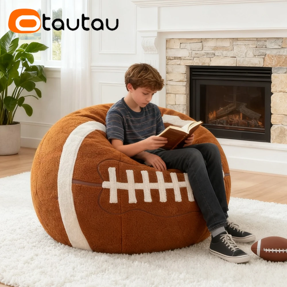 

OTAUTAU Faux Lamb Rugby Bean Bag Cover Winter Christmas DD227-1【No Filler Inside! You Need Buy Filler By Yourself !】