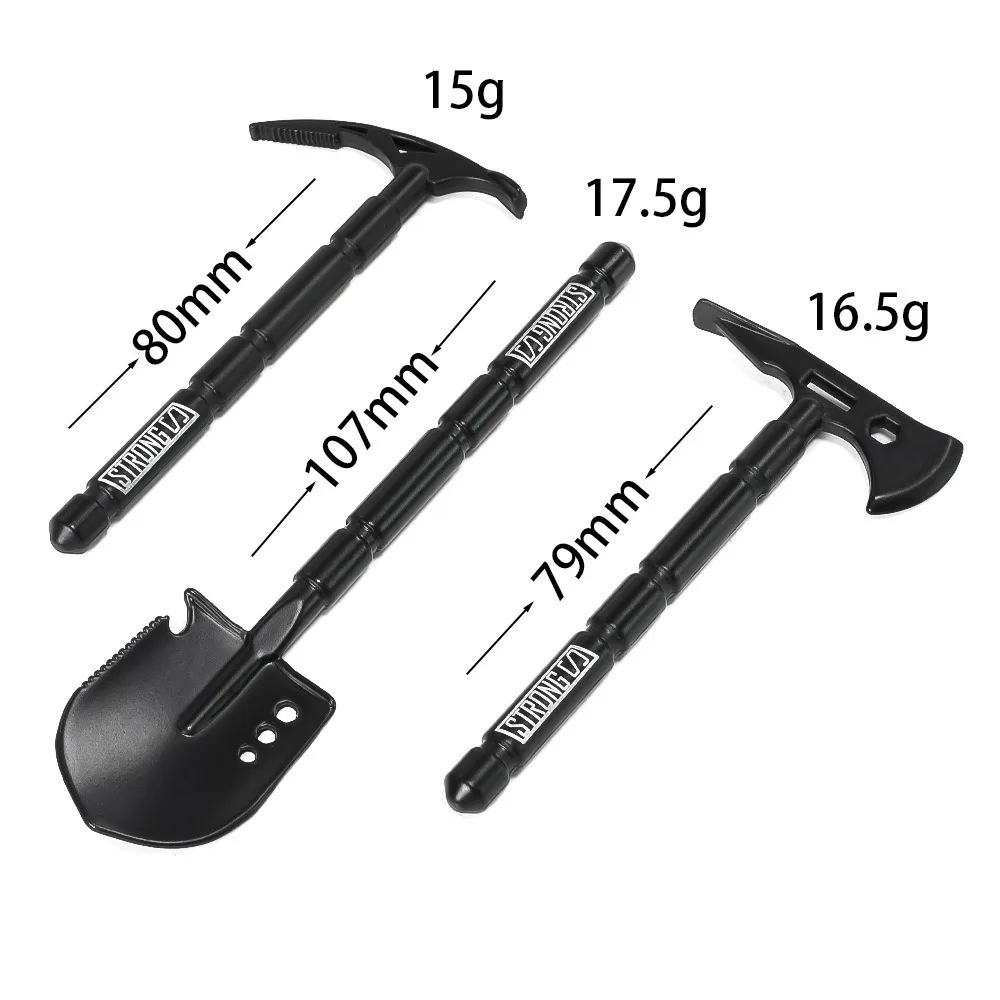 3pcs 1/10 시뮬레이션 된 셔블 세트 Trx4 Scx10 Rgt Yikong Redcat Axial D90 Rc4wd 용 금속 블랙 미니 셔블 도끼 곡괭이