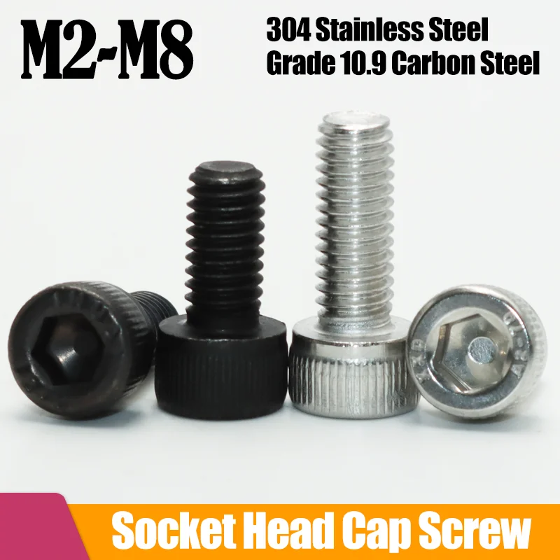 M2 M3 M4 M5 M6 M8 Hex Socket Head Cap Black Screw Hexagon Bolt 304 Stainless Steel Thread Machine Allen Computer Bolt 12.9 Class