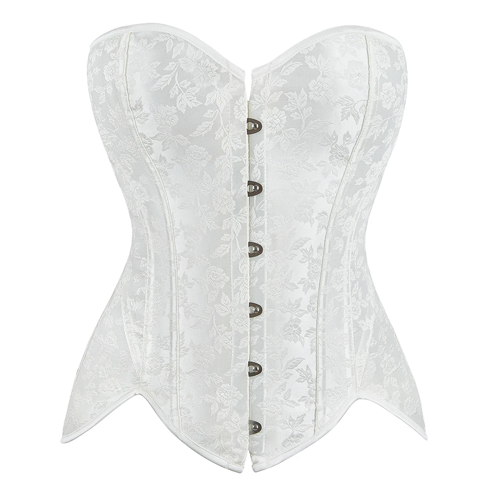 Graceful Overbust Corset White Bustier Top Fashion Floral Lingerie Corselet