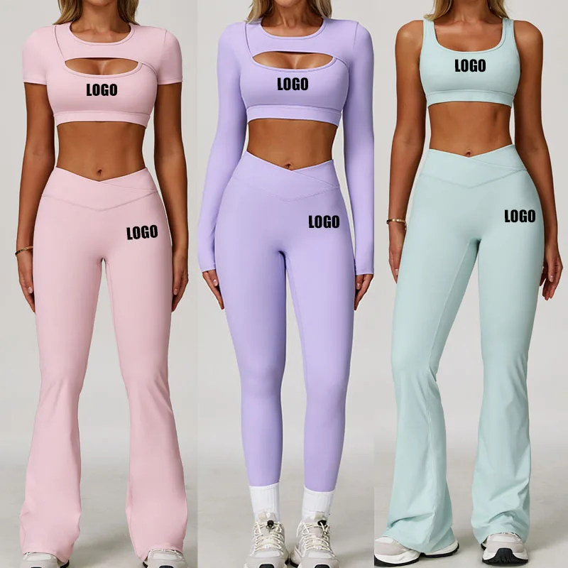 

Женская спортивная противоударная одежда для йоги контрастного цвета с логотипом на заказ, спортивная противоударная одежда для фитнеса, облегающий повседневный спортивный комплект из двух предметов