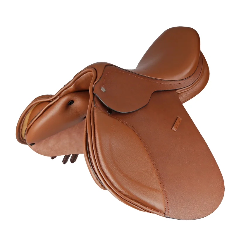 Cavassoin-Cowhide Leather Equestrian Saddle, Black English Saddle, Steeplechase, 17 