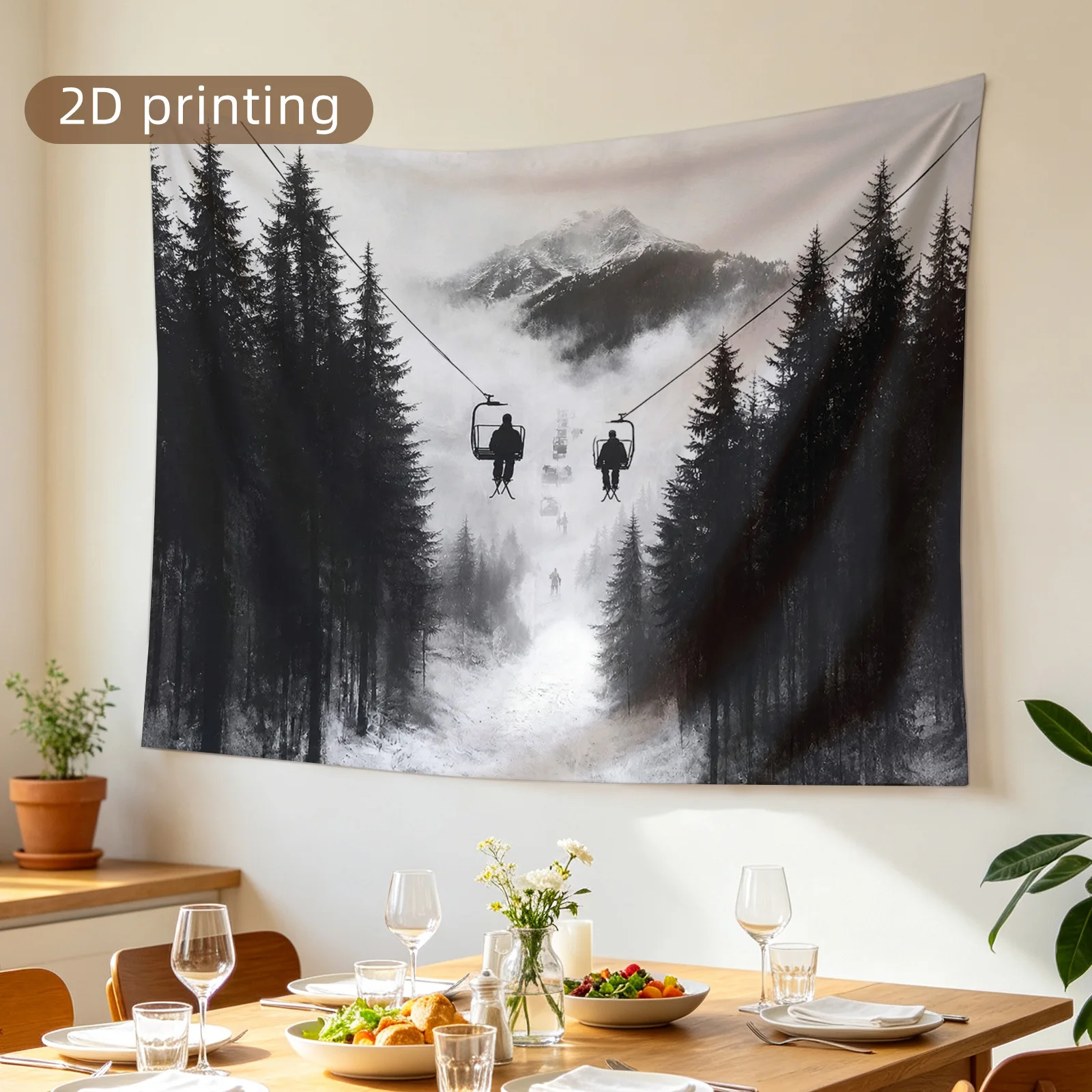 Large Nature Tapestry Wall Hanging Polyester Print Forest Mountain Adventure Scenic Landscape Decor for Home Bedroom Living Room